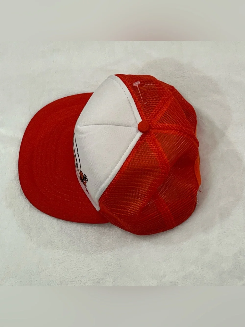 Vintage Capital 80s Rough Neck Cave Man Orange MeshBack SnapBack Trucker Hat Cap